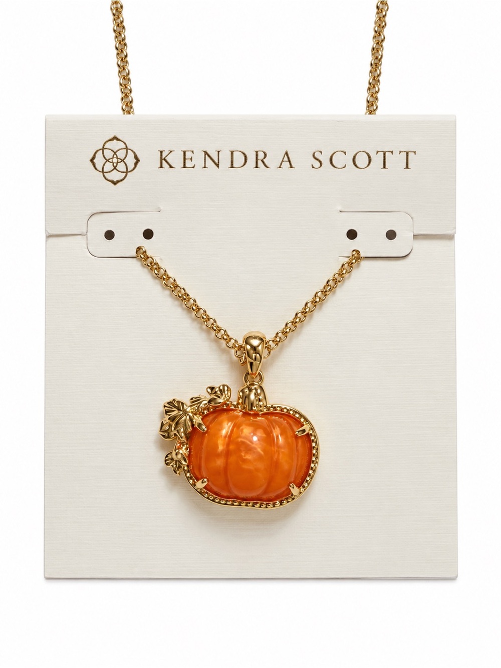 NWOT Kendra Scott Pumpkin
Mother of Pearl 14K Gold Long Pendant Necklace